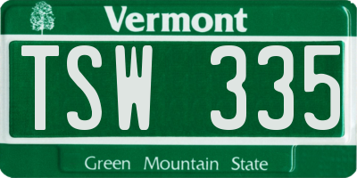 VT license plate TSW335