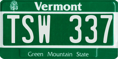 VT license plate TSW337