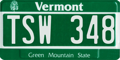 VT license plate TSW348