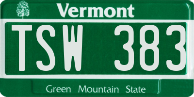 VT license plate TSW383