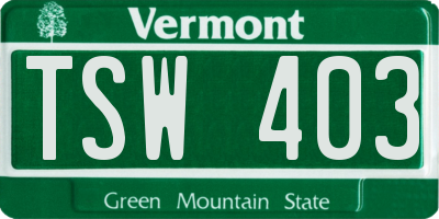 VT license plate TSW403