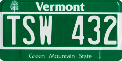 VT license plate TSW432