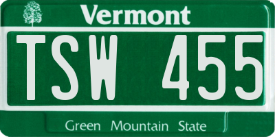 VT license plate TSW455