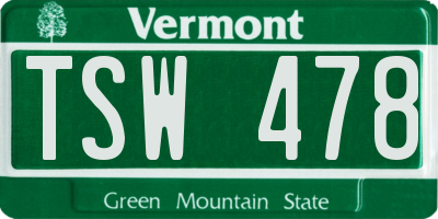 VT license plate TSW478