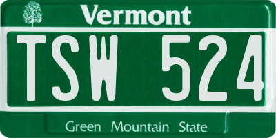 VT license plate TSW524