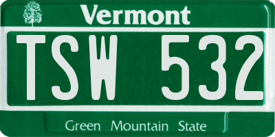 VT license plate TSW532