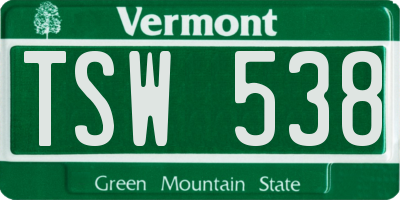VT license plate TSW538