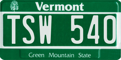 VT license plate TSW540