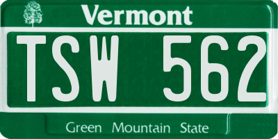 VT license plate TSW562