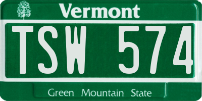 VT license plate TSW574