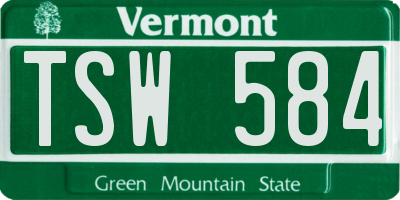 VT license plate TSW584