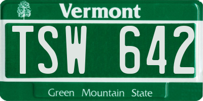 VT license plate TSW642