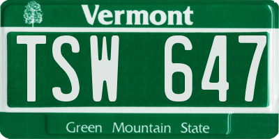 VT license plate TSW647