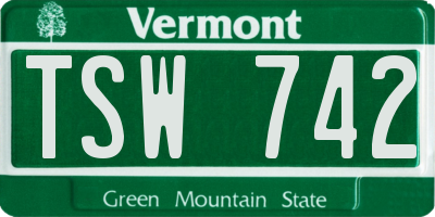 VT license plate TSW742