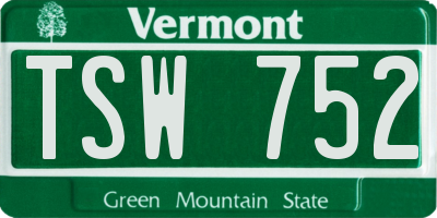 VT license plate TSW752