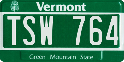 VT license plate TSW764