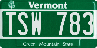 VT license plate TSW783