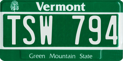 VT license plate TSW794