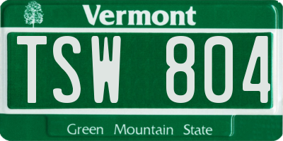 VT license plate TSW804