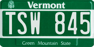 VT license plate TSW845