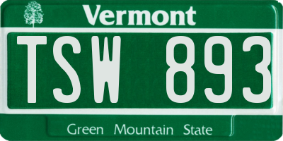 VT license plate TSW893