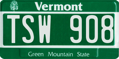 VT license plate TSW908