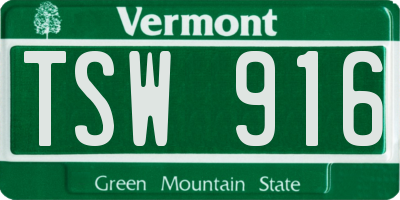 VT license plate TSW916