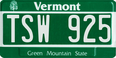 VT license plate TSW925