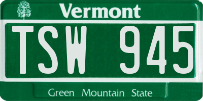 VT license plate TSW945