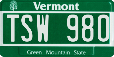 VT license plate TSW980