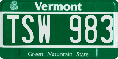 VT license plate TSW983
