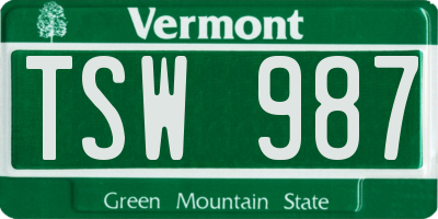 VT license plate TSW987