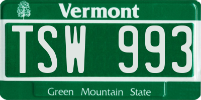 VT license plate TSW993