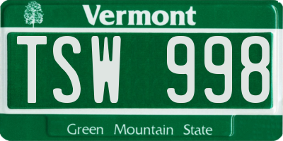 VT license plate TSW998