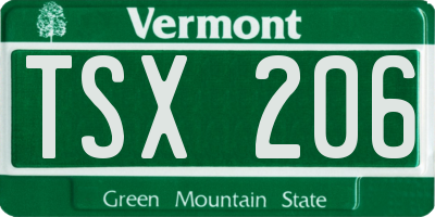 VT license plate TSX206