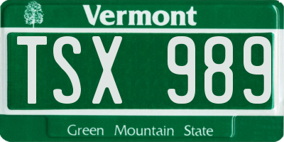 VT license plate TSX989