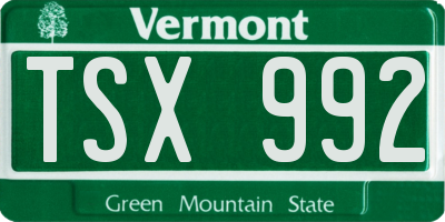 VT license plate TSX992