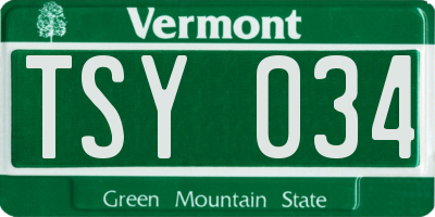 VT license plate TSY034
