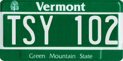 VT license plate TSY102