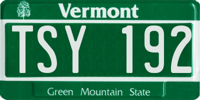 VT license plate TSY192