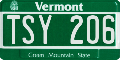 VT license plate TSY206