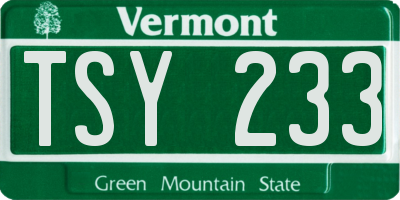 VT license plate TSY233