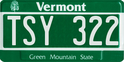 VT license plate TSY322