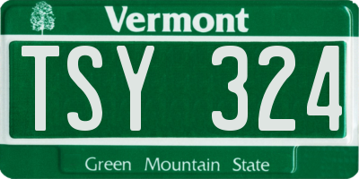 VT license plate TSY324