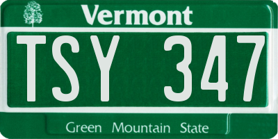 VT license plate TSY347