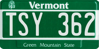 VT license plate TSY362