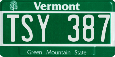 VT license plate TSY387