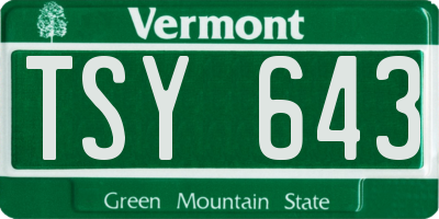 VT license plate TSY643