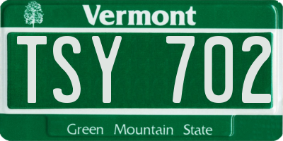 VT license plate TSY702