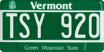 VT license plate TSY920